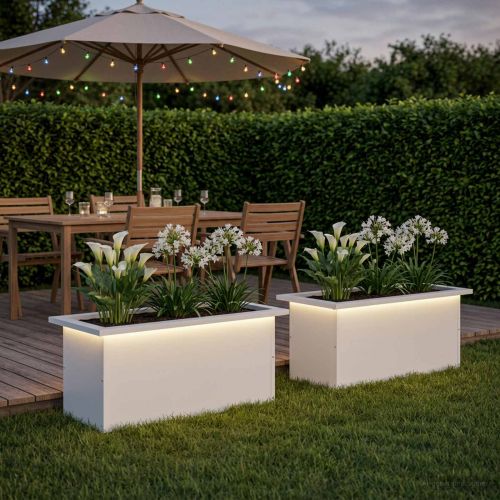 Градинска кашпа с LED осветление 2 бр. Бяло 30 × 60 × 30 см