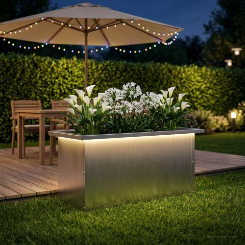 Градинска кашпа с LED осветление Сребристо 30 × 60 × 30 см