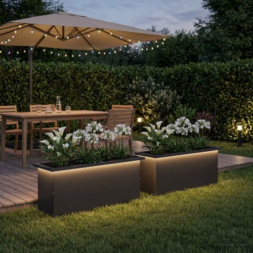 Градинска кашпа с LED осветление 2 бр. Черно 30 × 100 × 30 см