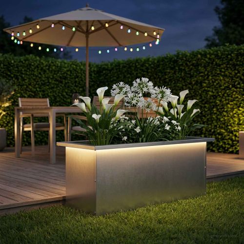 Градинска кашпа с LED осветление Сребристо 30 x 80 x 30 см