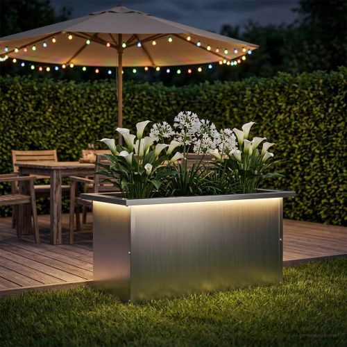 Градинска кашпа с LED осветление Сребристо 30 × 60 × 30 см