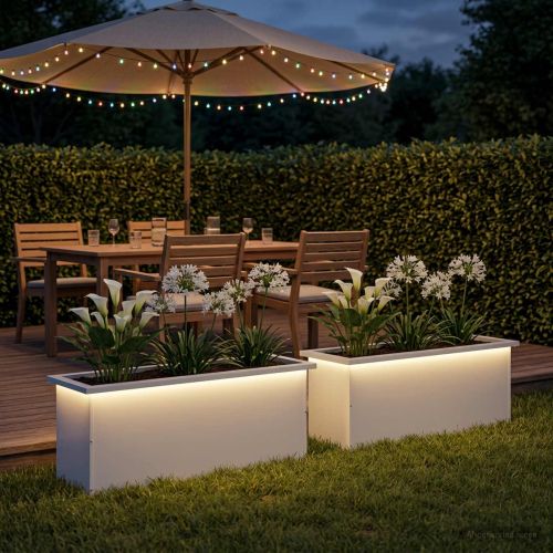 Градинска кашпа с LED осветление 2 бр. Бяло 30 × 100 × 30 см