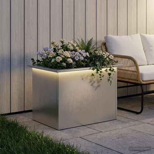 Градинска кашпа с LED осветление Сребристо 40 × 60 × 40 см