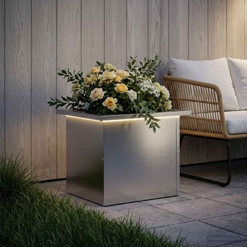 Градинска кашпа с LED осветление Сребристо 30 x 40 x 30 см
