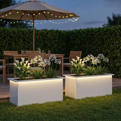 Градинска кашпа с LED осветление 2 бр. Бяло 40 x 80 x 40 cm
