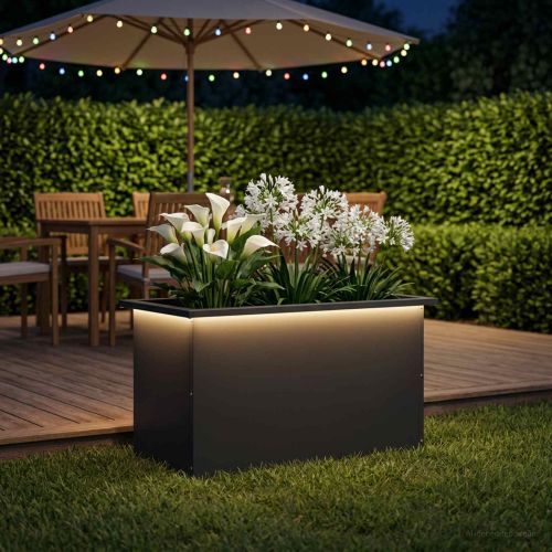 Градинска кашпа с LED осветление Черно 40 x 80 x 40 cm Стомана