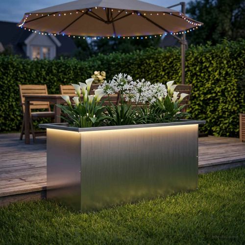 Градинска кашпа с LED осветление Сребристо 40 x 80 x 40 cm