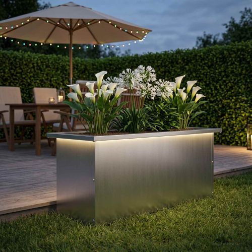 Градинска кашпа с LED осветление Сребристо 30 x 80 x 30 см