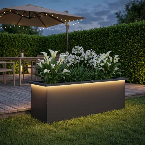 Градинска кашпа с LED осветление Черно 30 × 100 × 30 см Стомана