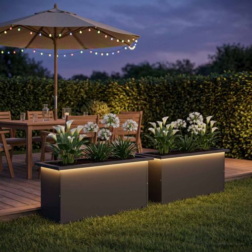 Градинска кашпа с LED осветление 2 бр. Черно 30 x 80 x 30 см