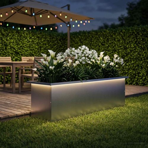 Градинска кашпа с LED осветление Сребристо 30 × 100 × 30 см
