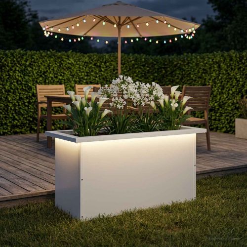 Градинска кашпа с LED осветление Бяло 30 × 60 × 30 см Стомана
