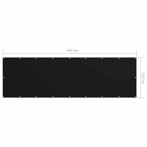 Балконски параван, черен, 120x400 см, оксфорд плат