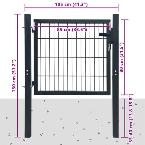 2D Оградна порта (единична) антрацитно сива 100x80 см