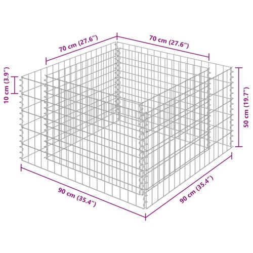 Габион повдигната леха, поцинкована стомана, 90x90x50 cм