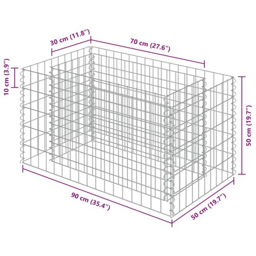 Габион повдигната леха, поцинкована стомана, 90x50x50 cм