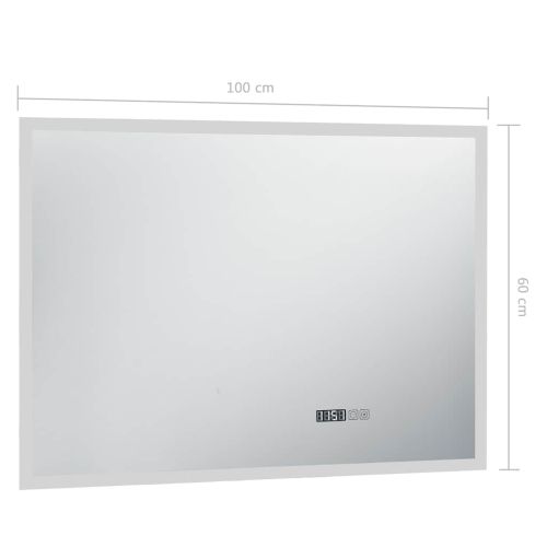 LED огледало за баня с тъч сензор и показване на часа 100x60 см