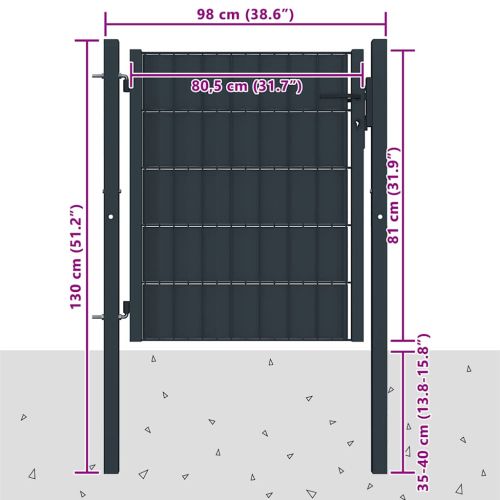 Оградна порта PVC и стомана 100x81 см, антрацит