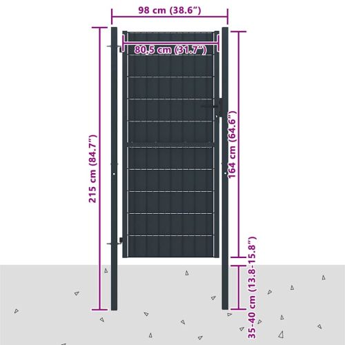 Оградна порта PVC и стомана 100x164 см, антрацит