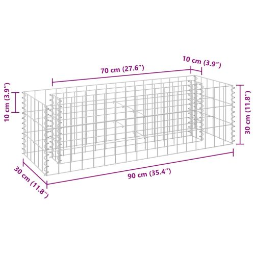 Габион повдигната леха, поцинкована стомана, 90x30x30 cм