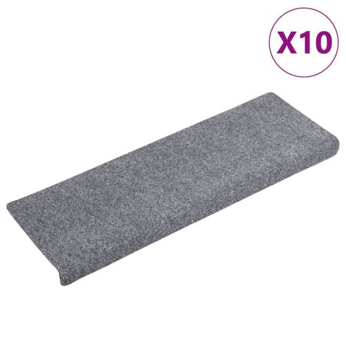 Изтривалки за стълби, самозалепващи се, 10 бр., 65x21x4 см, светлосиви, с правоъгълен кант