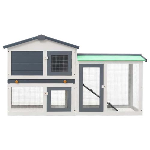 Външна голяма клетка за зайци, сиво и бяло, 145x45x84 см, дърво