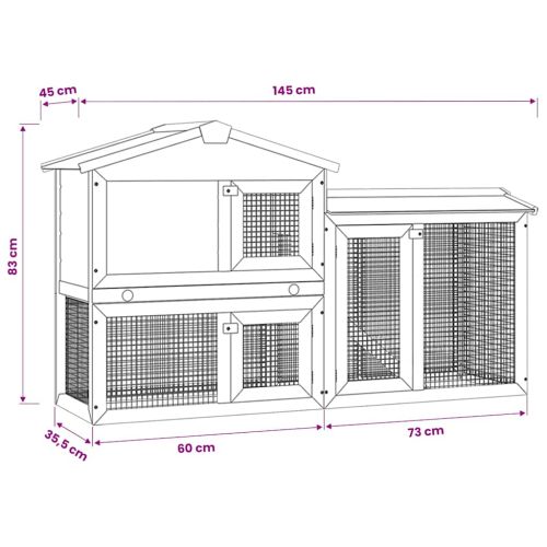 Външна голяма клетка за зайци червено и бяло 145x45x84 см дърво