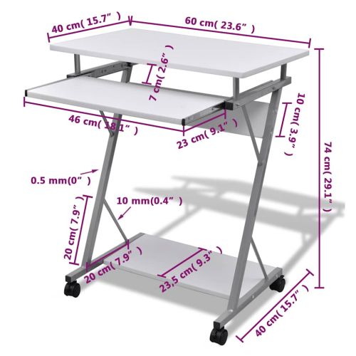 Бюро за компютър с изтеглящ плот за клавиатура, бяло