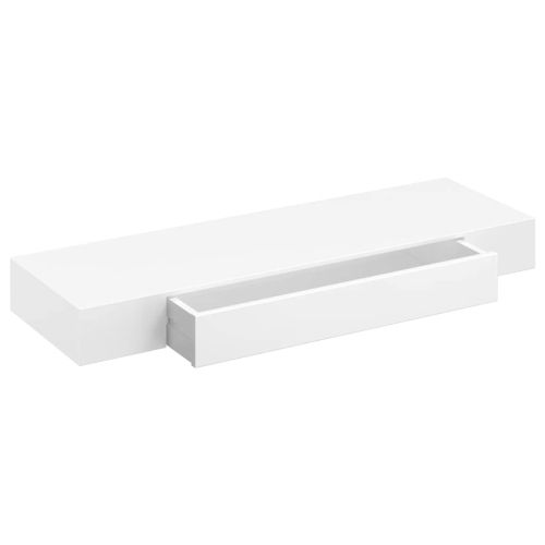Бял МДФ плаващ стенен рафт с 1 чекмедже за съхранение на книги/DVD