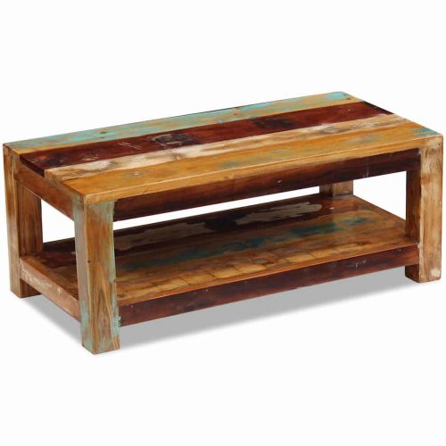 Кафе маса, регенерирано дърво масив, 90x45x35 cм