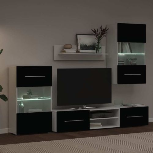 Секция с ТВ модул от пет части, с LED осветление, черен