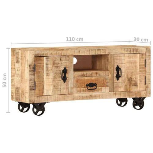 Шкаф за телевизор, груба мангова дървесина, 110x30x50 cм