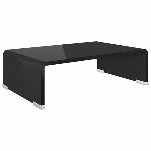 Стойка за телевизор/монитор, стъкло, черна, 40x25x11 см