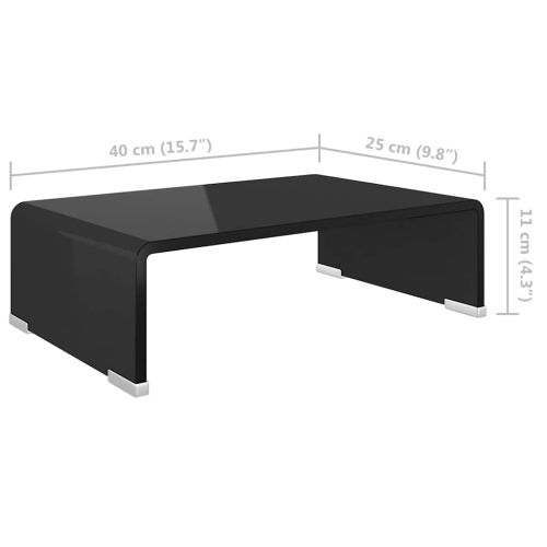 Стойка за телевизор/монитор, стъкло, черна, 40x25x11 см