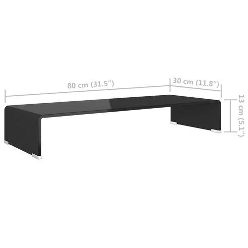 Стойка за телевизор/монитор, стъкло, черна, 80x30x13 см