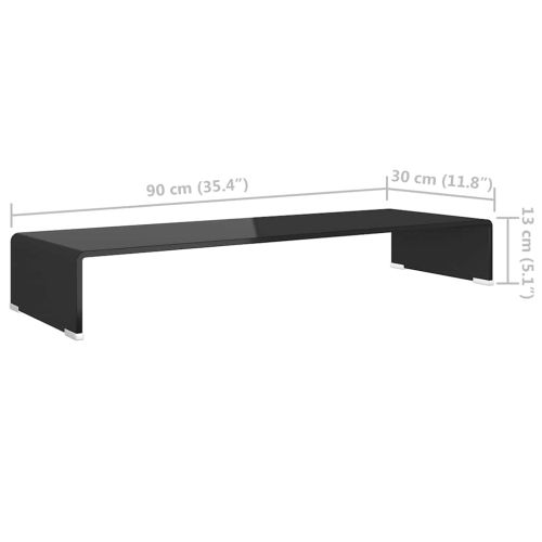 Стойка за телевизор/монитор, стъкло, черна, 90x30x13 см