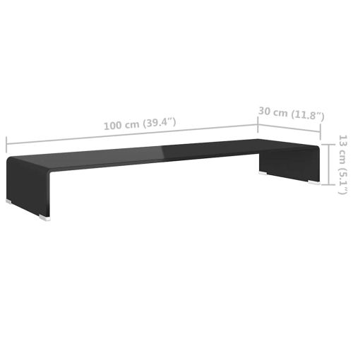 Стойка за телевизор/монитор, стъкло, черна, 100x30x13 см