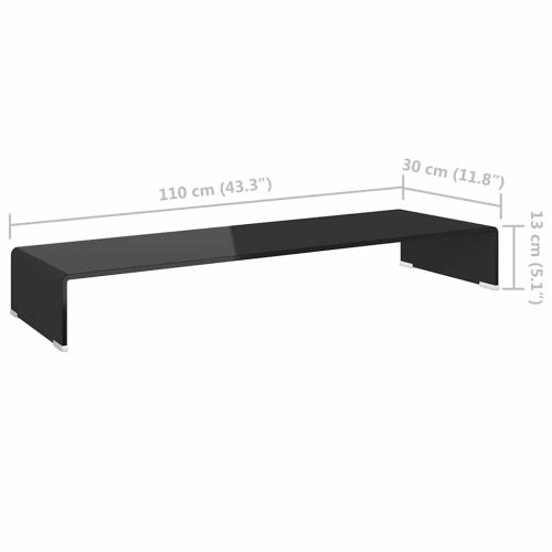 Стойка за телевизор/монитор, стъкло, черна, 110x30x13 см