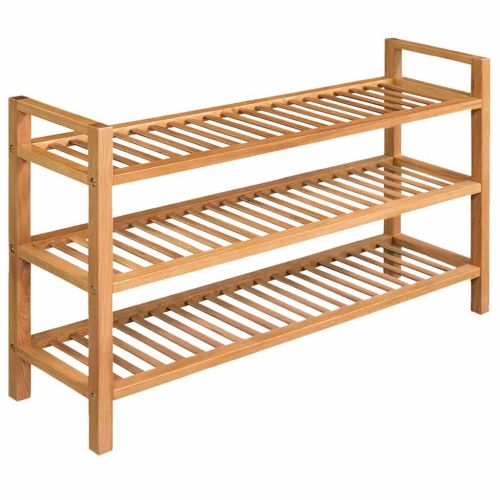 Поставка за обувки с 3 рафта, 100x27x60 см, дъбов масив