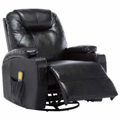 Масажен стол с люлееща функция, черен, изкуствена кожа