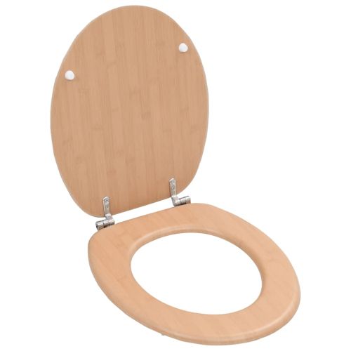 WC тоалетни седалки, 2 бр, с капаци, МДФ, дизайн бамбук