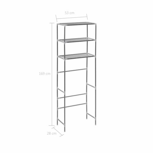Стелаж за съхранение над тоалетна 3 рафта сребрист 53x28x169 см