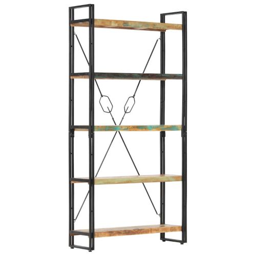 Библиотека с 5 рафта, 90x30x180 см, регенерирано дърво масив