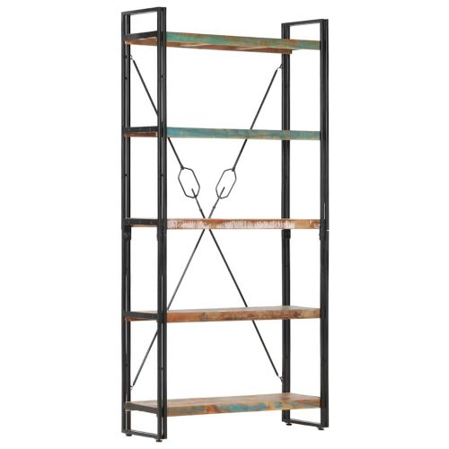 Библиотека с 5 рафта, 90x30x180 см, регенерирано дърво масив