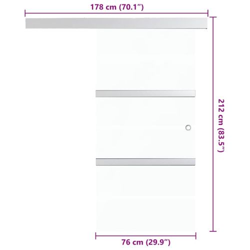 Плъзгаща се врата, ESG стъкло и алуминий, 76x212 см, сребриста