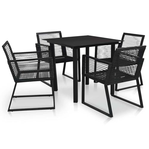 Градински трапезен комплект, 5 части, PVC ратан, черен