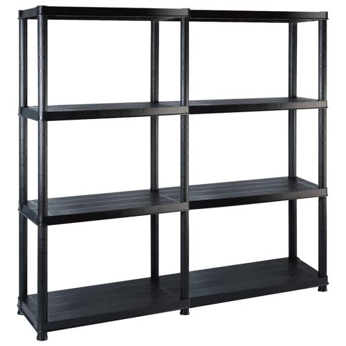 Стелаж за съхранение 4 рафта черен 122x30,5x130 см пластмаса