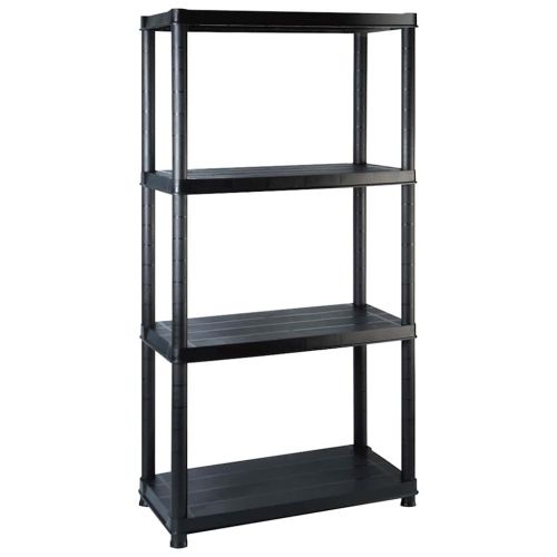 Стелаж за съхранение 4 рафта черен 122x30,5x130 см пластмаса