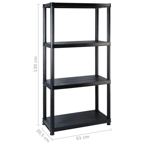 Стелаж за съхранение с 4 рафта черен 183x30,5x130 см пластмаса