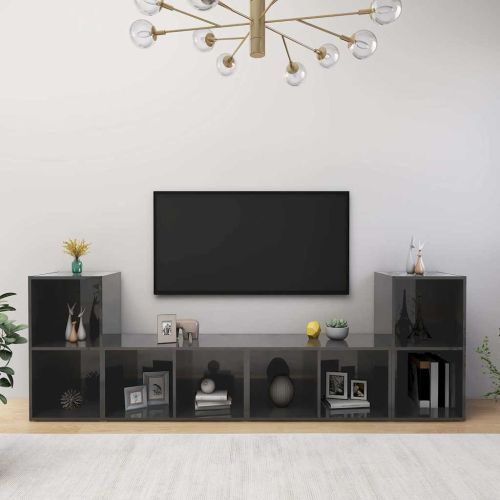 ТВ шкафове, 4 бр, сив гланц, 72x35x36,5 см, инженерно дърво